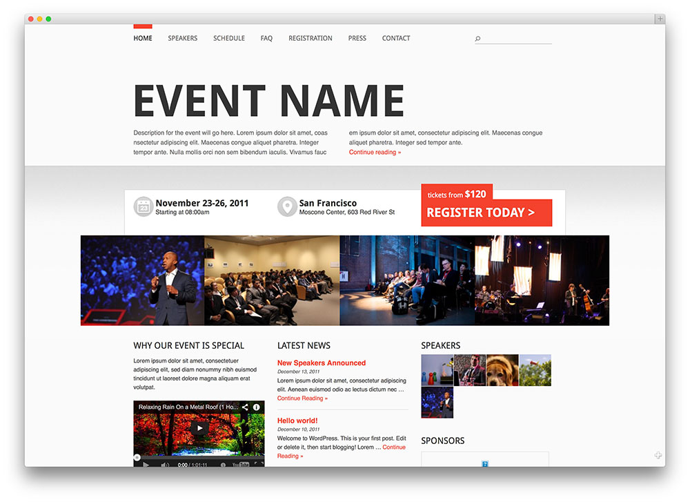 conference event management websites and themes website design