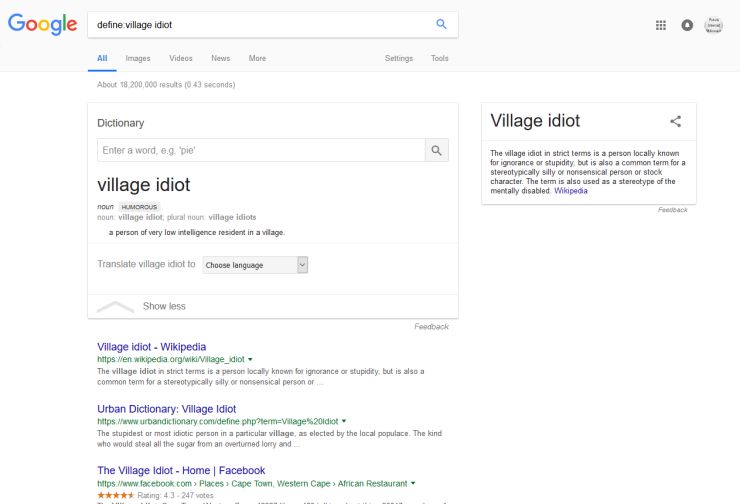 Use Google to define Words