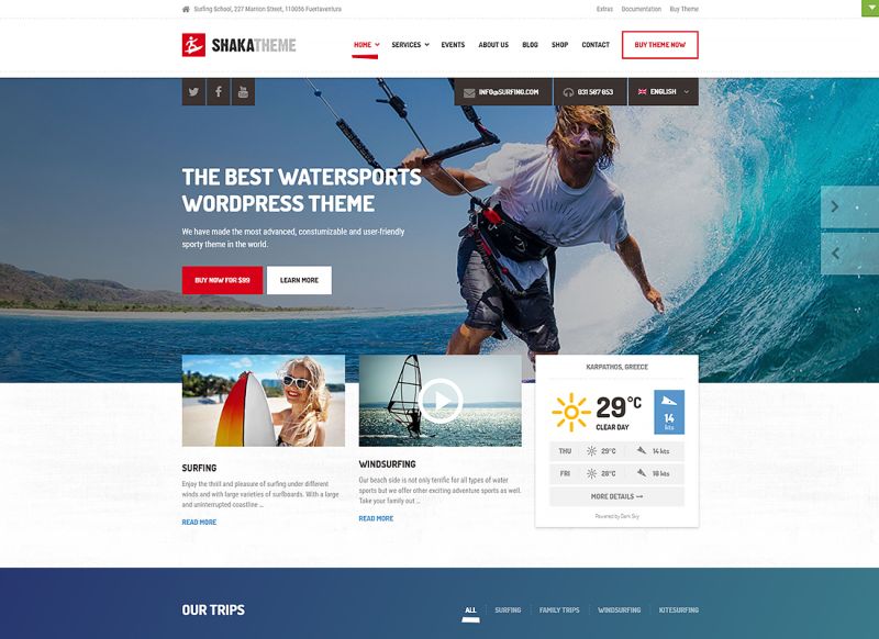 A beach business WordPress theme for water sport and activity schools