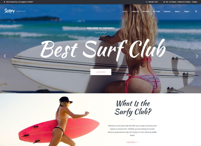 Surfy | Surf School Lessons and Clubs WordPress Theme