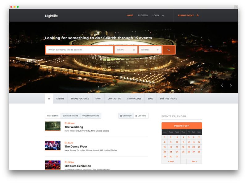 nightlife events directory theme