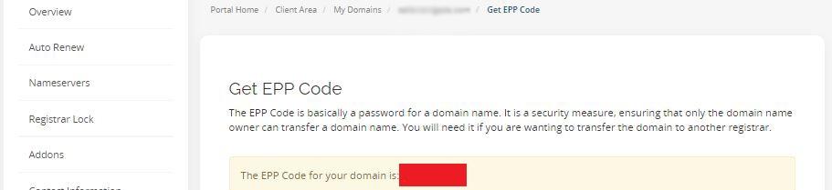 how to get your epp code for domain name transfer