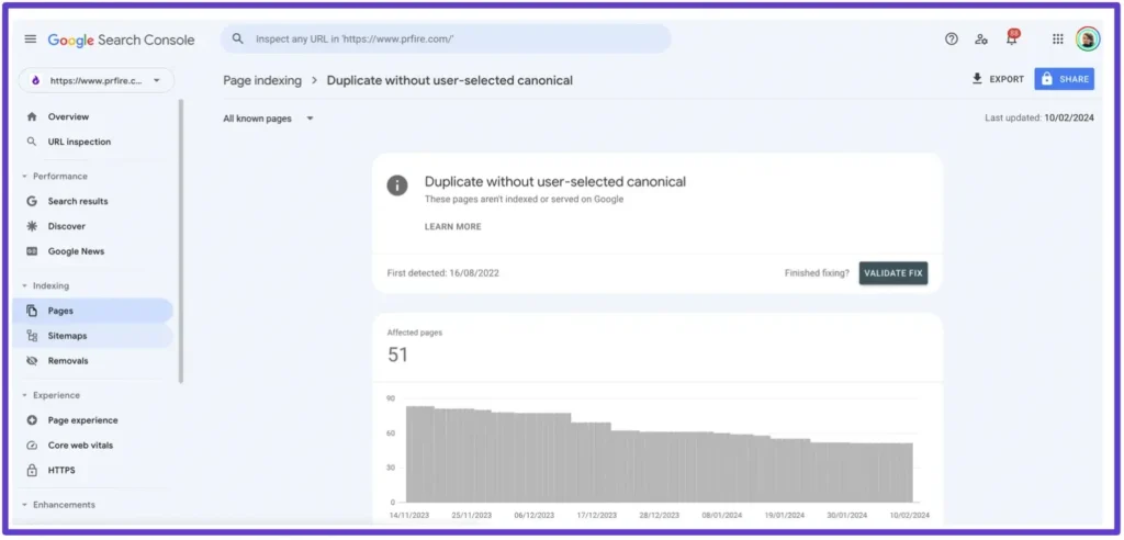 How to find duplicate without user selected canonical in google search console 01