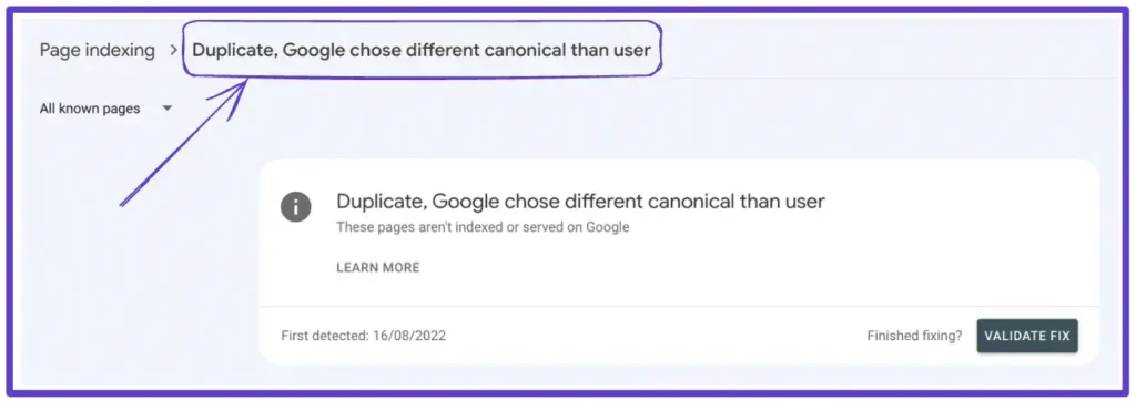 How to find duplicate without user selected canonical in google search console 04