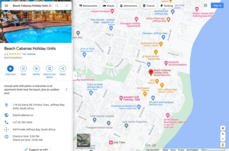 Beach Cabanas Jeffreys Bay Google My Business Listing beachcabanas jeffreys bay gmb listing